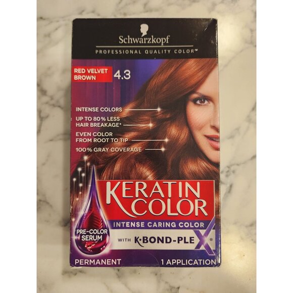Schwarzkopf Keratin Intense Caring Hair Color 4.3 Red Velvet Brown Permanent - Picture 1 of 5